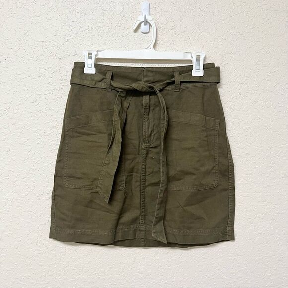 Faherty Palos Verdes Olive Green Linen Blend Paper Bag Utility Skirt Size 2 - Picture 1 of 6
